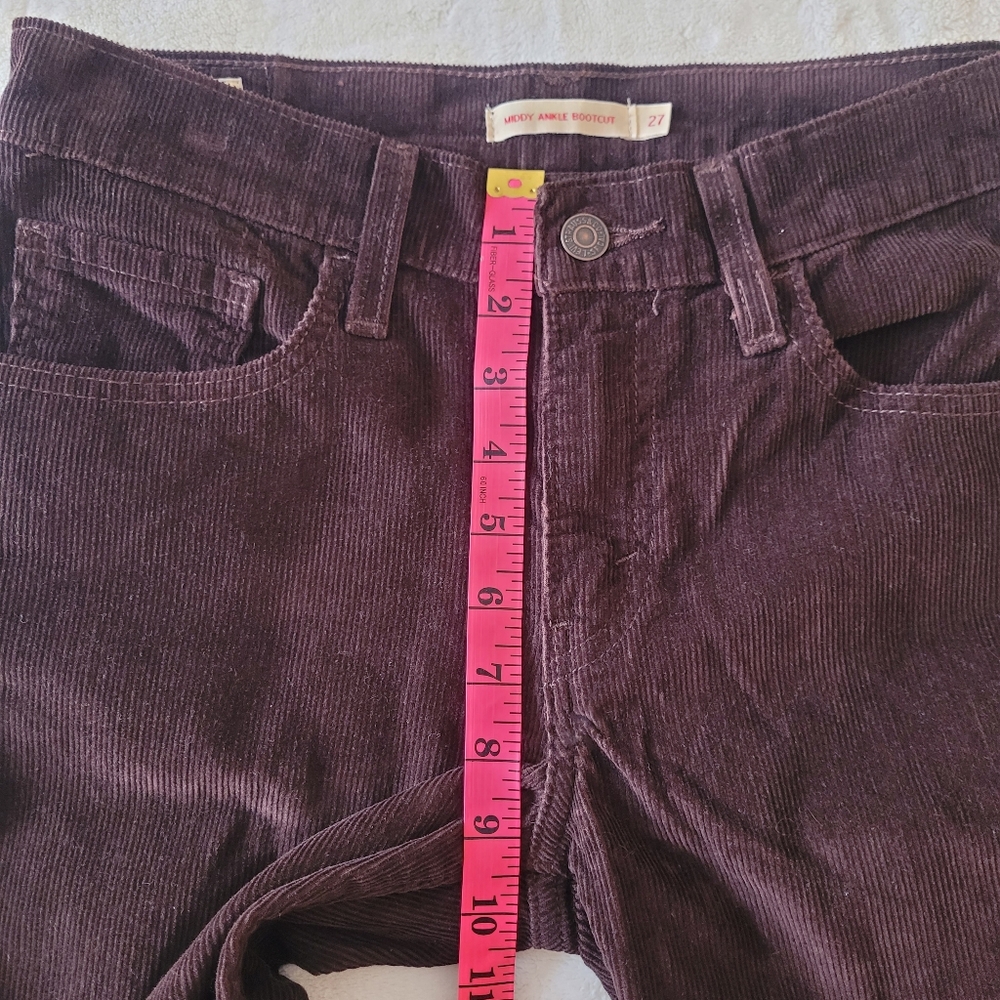 Levi's Middy Ankle Bootcut Chocolate Brown Corduroy Denim Trousers Pants W27 L27 - Picture 6 of 13